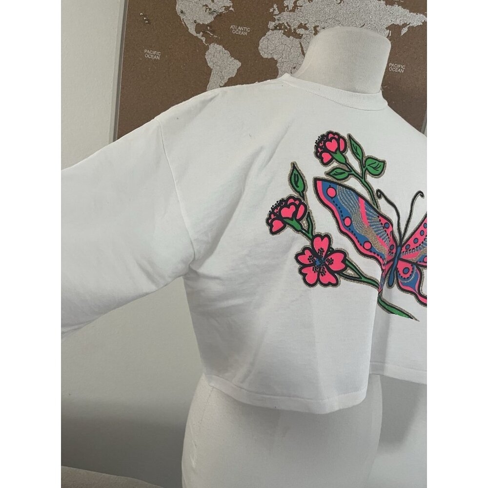 YES Clothing Co. Vintage 90s Y2K Fairy Neon Butterfly Crop T-Shirt  One Size - Picture 11 of 11